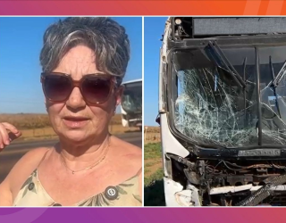 Motorista escapa de ser prensada por �nibus em engavetamento na BR-070